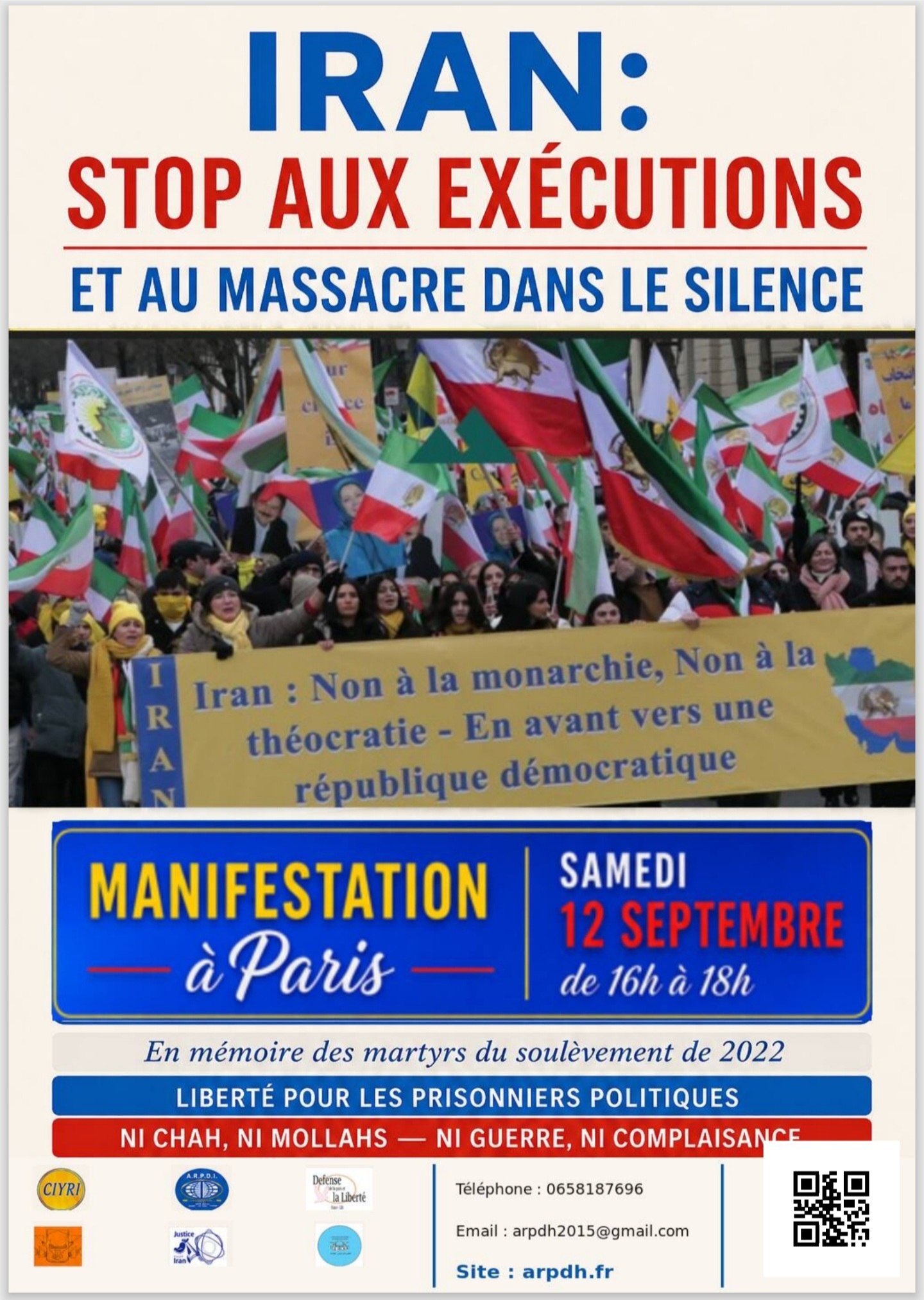 Manifestation à Paris le samedi 12 septembre contre les exécutions en Iran
